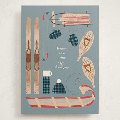 This is a denim holiday photo cards with standard by Baumbirdy called wintery mix printing on signature in grand