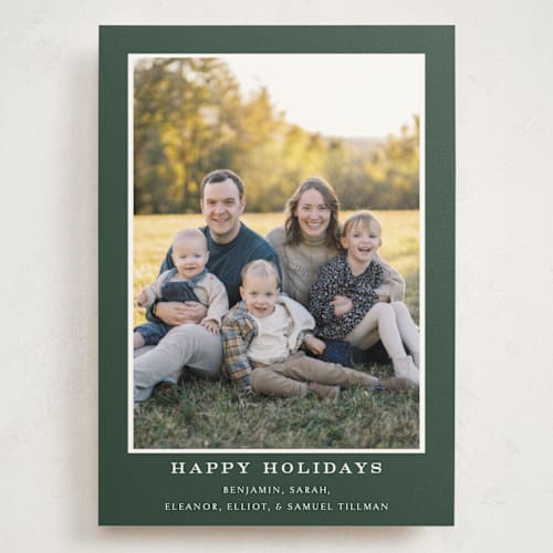 This is a pine holiday photo cards with standard by Amy Kross called meadows printing on signature in grand