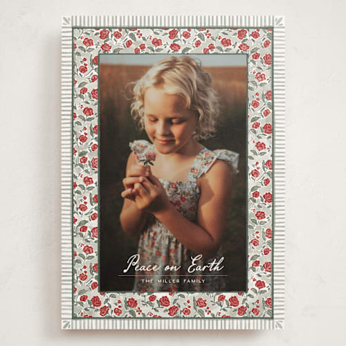 This is a wreath holiday photo cards with standard by Jenna Holcomb called a cottage christmas printing on signature in grand