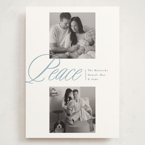 This is a celestial holiday photo cards with standard by Susan Zinader called quiet overlap printing on signature in grand