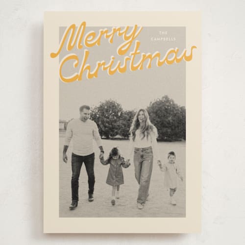 This is a butterscotch holiday photo cards with standard by Ekko Studio called nostalgia printing on signature in grand