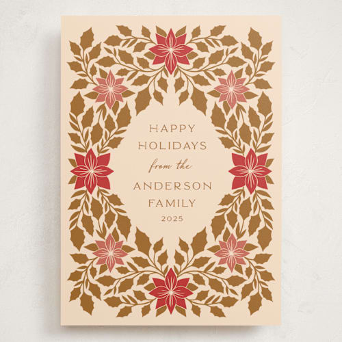 This is a chocolate holiday photo cards with standard by Katharine Watson called holly frame printing on signature in grand