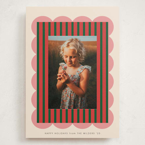 This is a holly holiday photo cards with standard by Morgan Kendall called layered frame printing on signature in grand