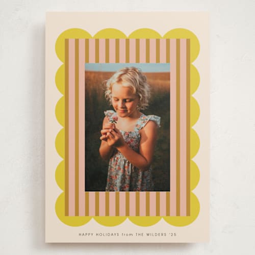 This is a bell holiday photo cards with standard by Morgan Kendall called layered frame printing on signature in grand