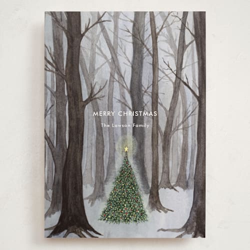 This is a winter holiday photo cards with standard by Karina Racz called silent night woods printing on signature in grand