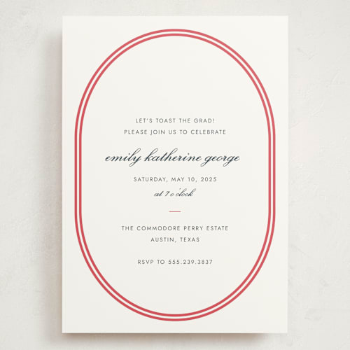 This is a cherry graduation invitations with standard by Megan Davis called bocce printing on signature in grand