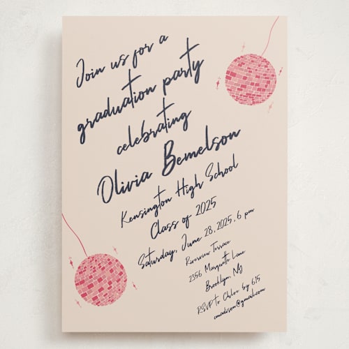 This is a fuchsia graduation invitations with standard by Sarah Rosenthal called sparkle and rhythm celebration printing on signature in grand