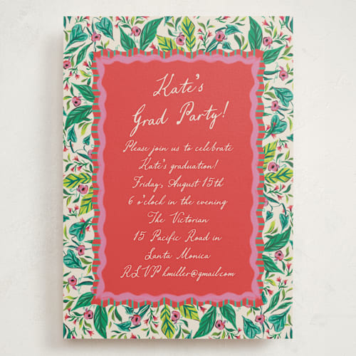 This is a peony graduation invitations with standard by Jackie Crawford called whimsical hand illustrated crest printing on signature in grand