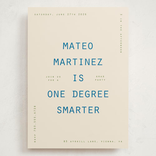 This is a sky graduation invitations with standard by Owl and Toad called degree printing on signature in grand