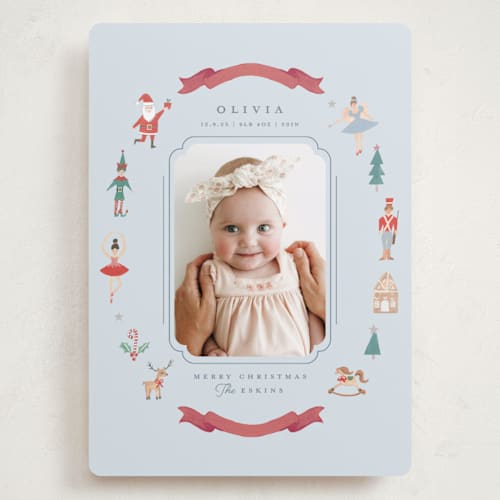 This is a wintermint babys first christmas with standard by Teju Reval called festive dreams printing on recycled smooth signature in grand