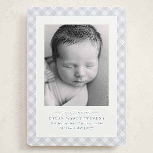 This is a sky grand birth announcements with standard by Lea Delaveris called checked printing on recycled smooth signature in grand