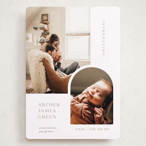 This is a cotton grand birth announcements with standard by Robin Ott called modern inset printing on smooth signature in grand