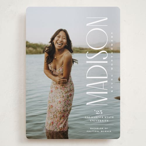 This is a snow graduation announcements with standard by Owl and Toad called pillar printing on recycled smooth signature in grand