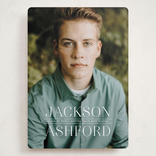 This is a limestone graduation announcements with standard by Erica Krystek called classy stack printing on recycled smooth signature in grand