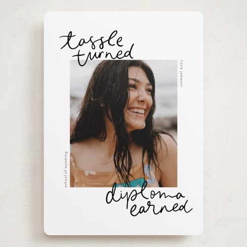 This is a noir graduation announcements with standard by Abbigail Lim called tassel turned, diploma earned printing on recycled smooth signature in grand