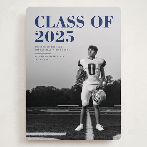 This is a midnight graduation announcements with standard by Emily Sabol Goss called bold headline printing on recycled smooth signature in grand