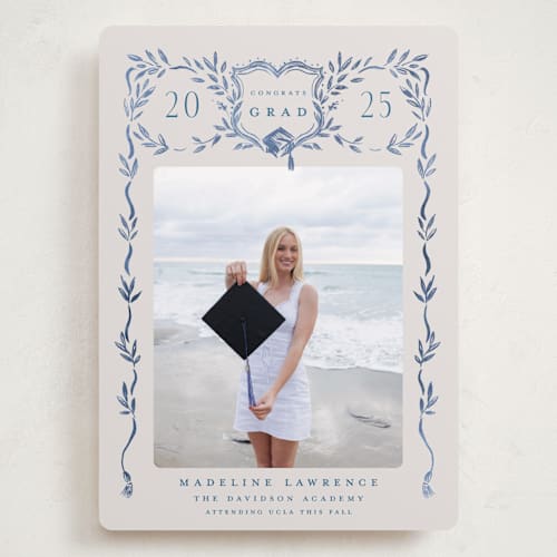 This is a indigo graduation announcements with standard by Petra Kern called grad crest printing on recycled smooth signature in grand