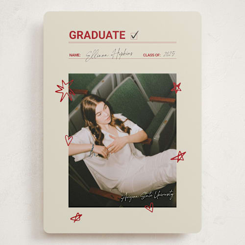 This is a parchment graduation announcements with standard by Zove Ahhh called checklist complete printing on recycled smooth signature in grand