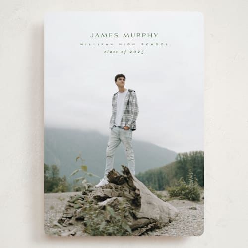 This is a forest graduation announcements with standard by Owl and Toad called understated printing on recycled smooth signature in grand