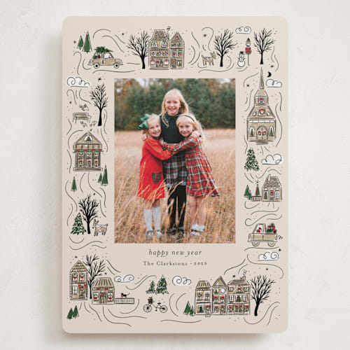 This is a snicker doodle holiday photo cards with standard by Cindy Reynolds called holiday village printing on recycled smooth signature in grand