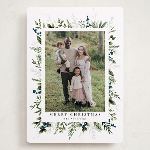 This is a winter berry holiday photo cards with standard by Susan Moyal called classic greenery printing on recycled smooth signature in grand