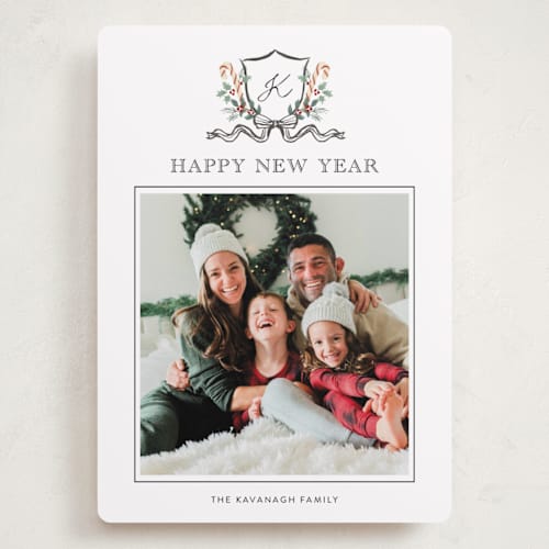 This is a bells holiday photo cards with standard by Cass Loh called family crest printing on recycled smooth signature in grand
