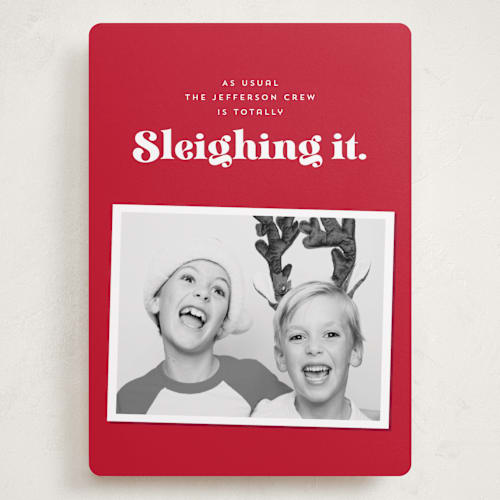 This is a santa holiday photo cards with standard by Corinne Malesic called sleighing it printing on recycled smooth signature in grand