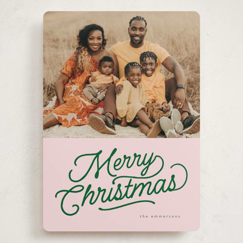 This is a kelly holiday photo cards with standard by BR Designs called retro vintage holiday printing on recycled smooth signature in grand