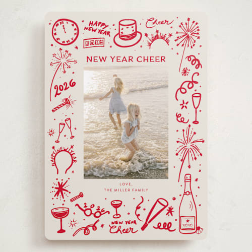 This is a holly berry holiday photo cards with standard by Erika Firm called new year cheer doodles printing on recycled smooth signature in grand
