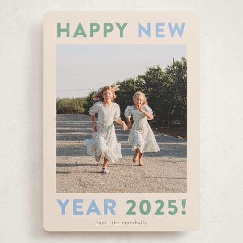 This is a spearmint holiday photo cards with standard by Carolyn MacLaren called happy colors printing on recycled smooth signature in grand