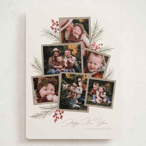 This is a birch holiday photo cards with standard by Wildfield Paper Co called pine + sprig printing on recycled smooth signature in grand