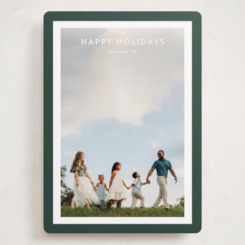 This is a evergreen holiday photo cards with standard by Stacey Meacham called bold frame printing on recycled smooth signature in grand
