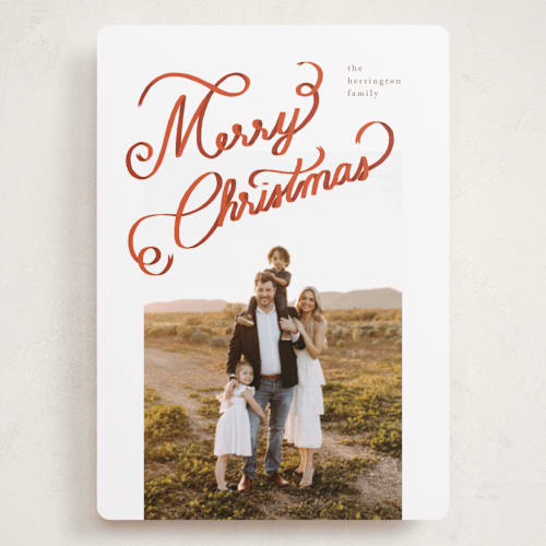 This is a peppermint holiday photo cards with standard by taylorVdesign called ribbon letters printing on recycled smooth signature in grand