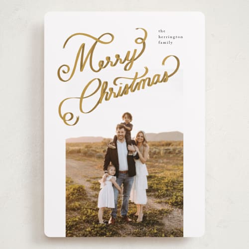 This is a halo holiday photo cards with standard by taylorVdesign called ribbon letters printing on recycled smooth signature in grand
