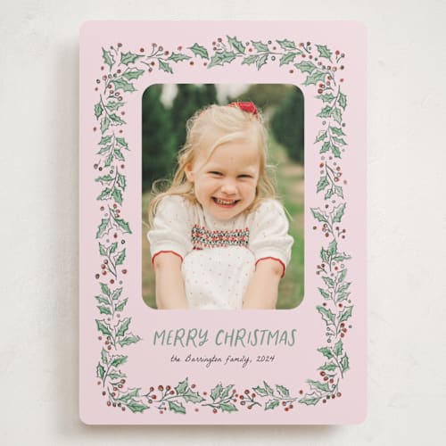 This is a candy holiday photo cards with standard by frau brandt called sketched holly printing on recycled smooth signature in grand
