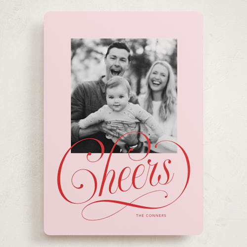 This is a blush holiday photo cards with standard by Stacey Day called joyful beauty printing on recycled smooth signature in grand