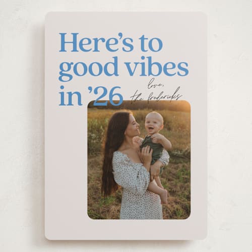 This is a bluebell holiday photo cards with standard by Jackie Crawford called good vibes in 25 printing on recycled smooth signature in grand