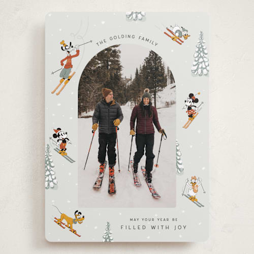 This is a ice holiday photo cards with standard by Kelsey Mucci called disney's mickey and friends tis the ski-son printing on recycled smooth signature in grand