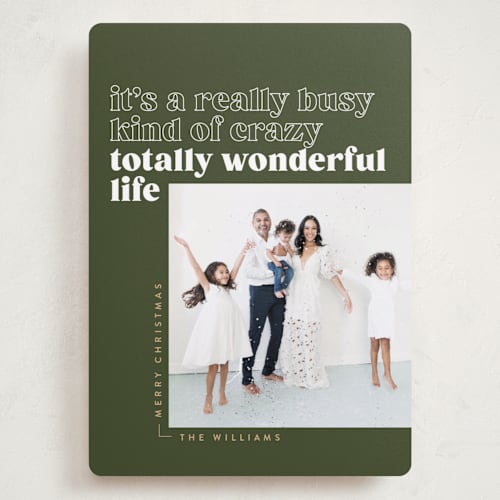 This is a pine holiday photo cards with standard by Robert and Stella called totally wonderful printing on recycled smooth signature in grand