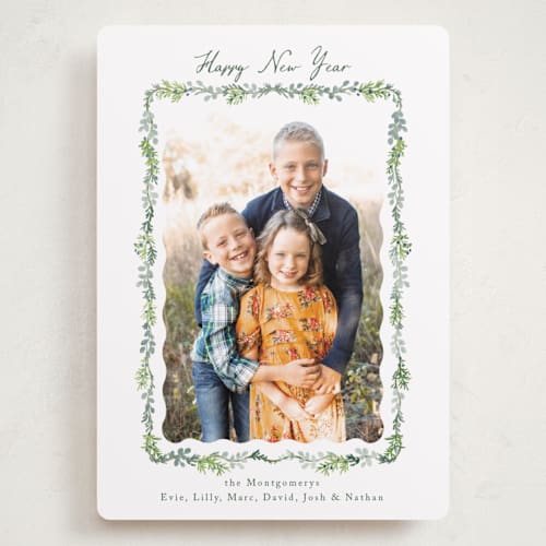 This is a wreath holiday photo cards with standard by Petra Kern called scalloped greenery printing on recycled smooth signature in grand