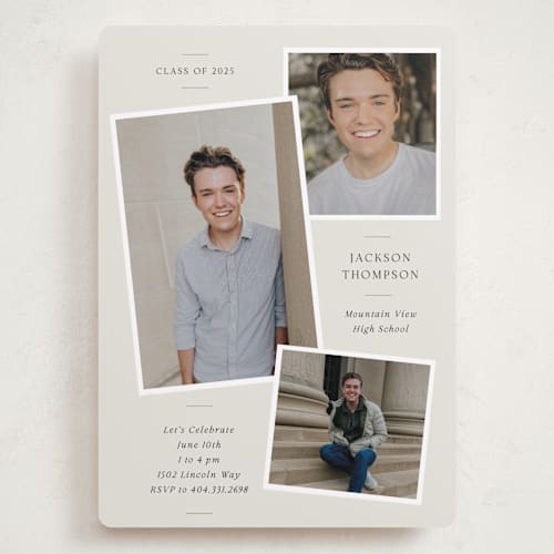 This is a creamery graduation invitations with standard by That Girl Press called a trio printing on recycled smooth signature in grand