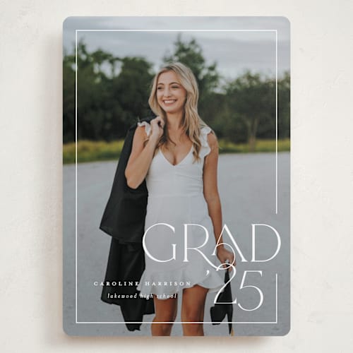 This is a snow graduation announcements with standard by Lauren Chism called broken border printing on recycled smooth signature in grand