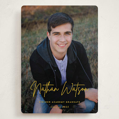 This is a canary graduation announcements with standard by Sara Hicks Malone called signed printing on recycled smooth signature in grand