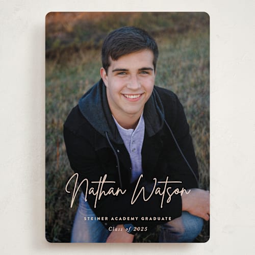 This is a ivory graduation announcements with standard by Sara Hicks Malone called signed printing on recycled smooth signature in grand