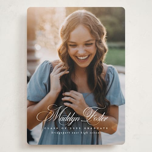 This is a salt graduation announcements with standard by Lea Delaveris called with a flourish printing on recycled smooth signature in grand
