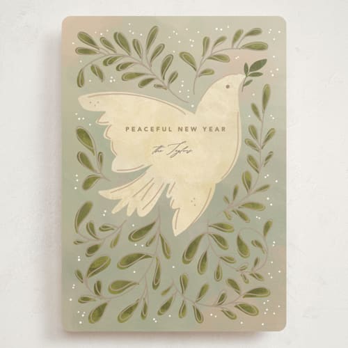 This is a twilight holiday photo cards with standard by Creo Study called peace dove printing on signature in grand