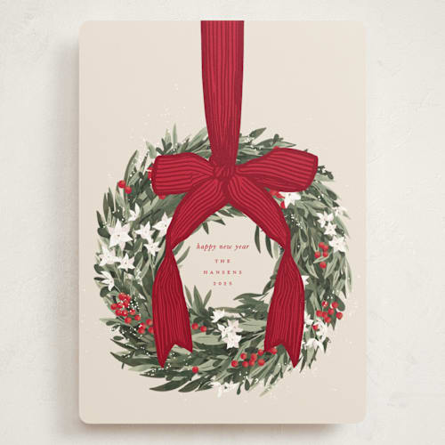 This is a holly berry holiday photo cards with standard by Leah Bisch called big bow printing on signature in grand
