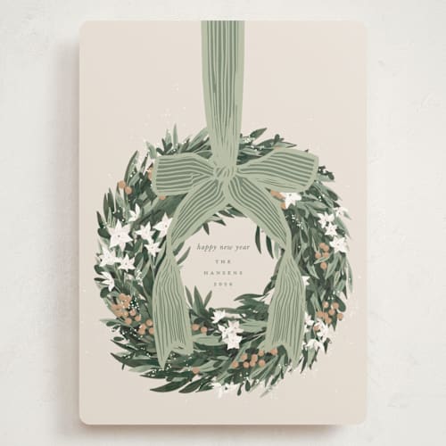 This is a sage holiday photo cards with standard by Leah Bisch called big bow printing on signature in grand
