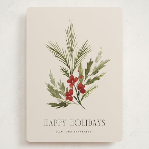 This is a toasted almond holiday photo cards with standard by Kate Ahn called simple sprig printing on signature in grand