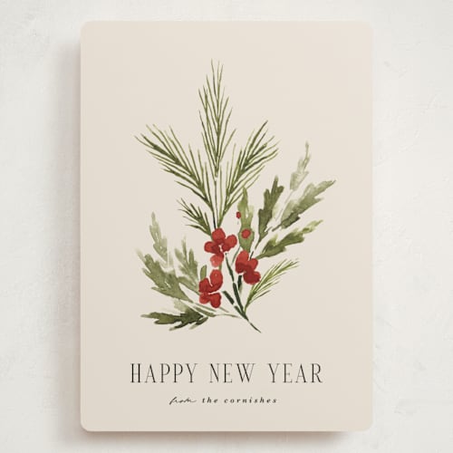 This is a toasted almond holiday photo cards with standard by Kate Ahn called simple sprig printing on signature in grand